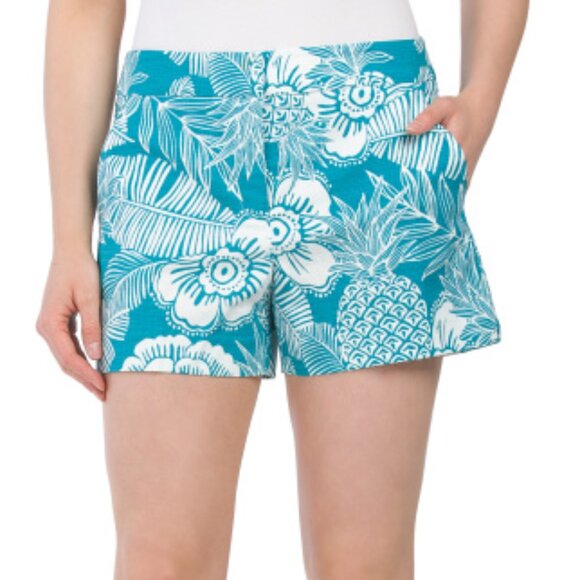 Trina Turk Women's Printed Shorts - Corbin 2 Style With 4 Inch Inseam, Side Pockets & Bark Cloth Stretch Fabric